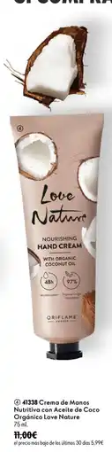 Oriflame Crema de Manos Nutritiva con Aceite de Coco Orgánico Love Nature oferta