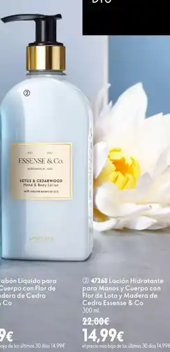 Oriflame Essence & Co Locion hidrante para manos y cuerpo con flor de loto y madera cedro oferta