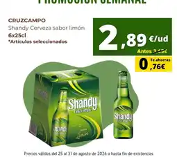 Tu Trébol Hipermercados Cruzcampo Shandy sabor limón oferta