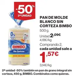 El Corte Inglés Bimbo pan de molde blanco sin corteza oferta