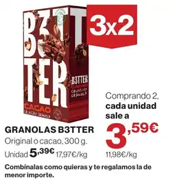El Corte Inglés B3tter granolas cacao crunchy granola oferta