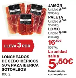El Corte Inglés Sotoalbos loncheados de cebo ibéricos 50% raza ibérica oferta