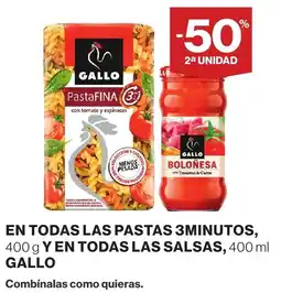 El Corte Inglés Gallo en todas las pastas 3minutos y en todas las salsas oferta