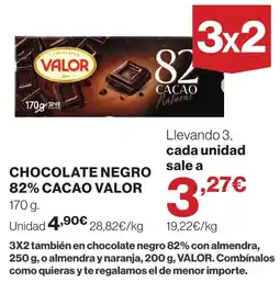 El Corte Inglés Valor chocolate negro 82% cacao oferta