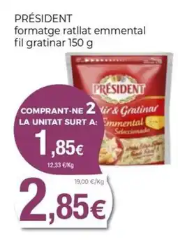 Keisy President formatge ratllat emmental fil gratinar oferta