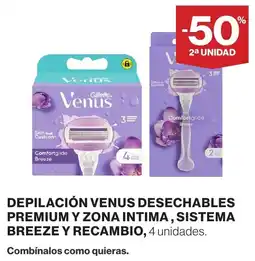El Corte Inglés Gillette Venus depilación desechables premium y zona íntima, sistema breeze y recambio oferta