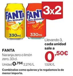 El Corte Inglés Fanta naranja zero o limón zero oferta