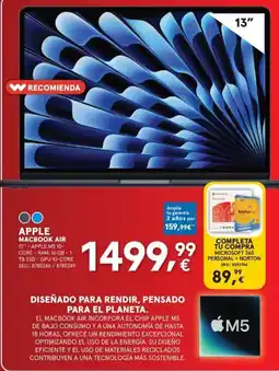Worten Apple Macbook Air 13" - Apple M5 10-Core - RAM: 16 GB - 1 TB SSD - GPU 10-Core oferta