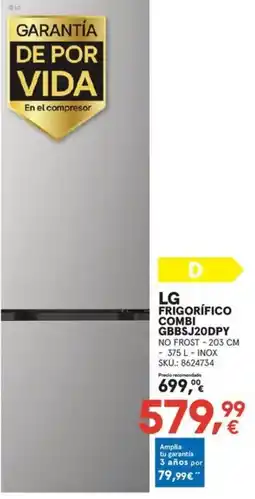 Worten LG frigorífico combi gbbsj20dpy oferta