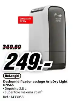 MediaMarkt DeLonghi deshumidificador asciugo ariadry light dns65 oferta
