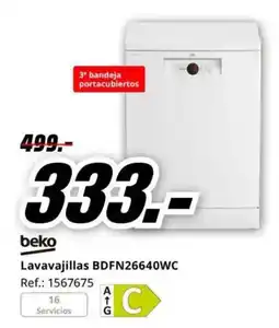 MediaMarkt beko lavavajillas bdfn26640wc oferta