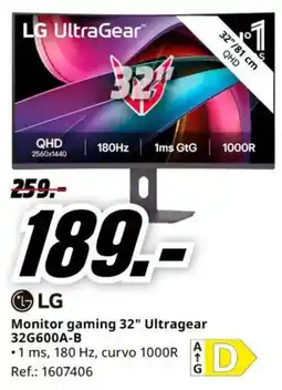 MediaMarkt lg monitor gaming 32 ultragear 32g600a-b oferta