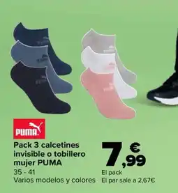 Carrefour Puma pack 3 calcetines invisible o tobillero mujer oferta