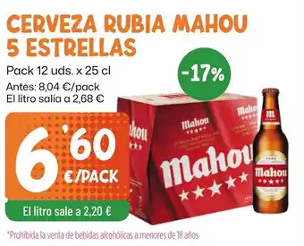 Mahou cerveza rubia 5 estrellas