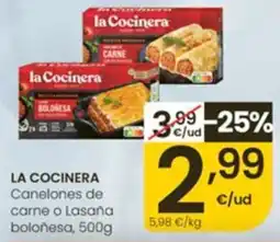 Eroski La Cocinera Canelones de carne o Lasaña boloñesa oferta
