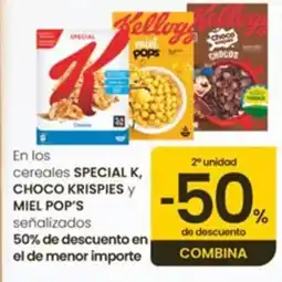Eroski En los cereales special k choco krispies miel pops oferta