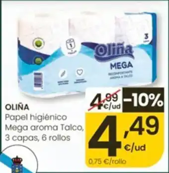 Eroski Oliña papel higiénico mega aroma talco oferta