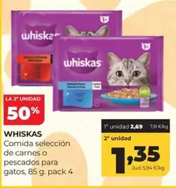 Alimerka Whiskas comida selección de carnes o pescados para gatos oferta