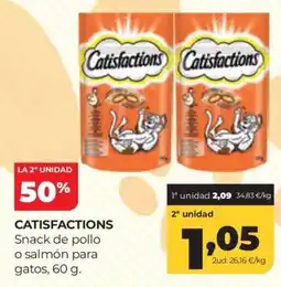 Alimerka Catisfactions snack de pollo o salmón para gatos oferta