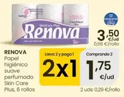 Eroski Renova papel higiénico suave perfumado Skin Care Plus oferta