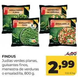 Alimerka Findus judias verdes planas, guisantes finos, menestra de verduras o ensaladilla oferta