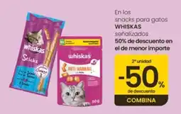 Eroski Whiskas En los snacks para gatos oferta
