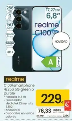 Eroski realme C100/smartphone 4/256 5G green o purple oferta
