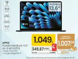 Eroski Apple portátil macbook 13,6" air 13 m3 16/512 oferta