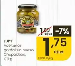 Eroski Lupy aceitunas gordal sin hueso chupadeos oferta