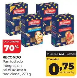 Alimerka Recondo pan tostado integral, sin sal ni azúcar o tradicional oferta