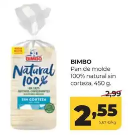 Alimerka Bimbo pan de molde 100% natural sin corteza oferta