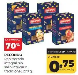 Alimerka Recondo - pan tostado integral, sin sal ni azucar o tradicional oferta