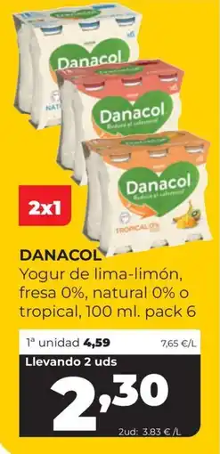 Alimerka Danacol yogur de lima-limón, fresa 0%, natural 0% o tropical oferta