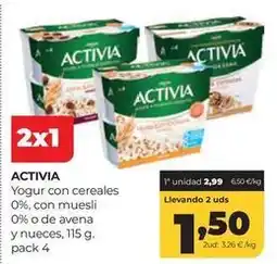 Alimerka Activia - yogur con cereales 0%, con muesli 0% o de avena y nueces oferta