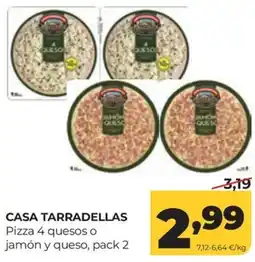 Alimerka Casa Tarradelles pizza 4 quesos o jamón y queso oferta