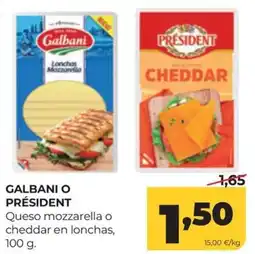 Alimerka Galbani o Président queso mozzarella o cheddar en lonchas oferta
