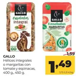 Alimerka Gallo hélices integrales o margaritas con tomate y espinacas oferta