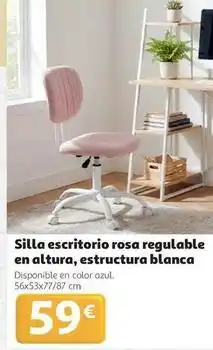 Alcampo Silla escritorio rosa regulable en altura, estructura blanca oferta