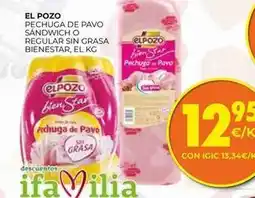CashDiplo Elpozo - pechuga de pavo sandwich o regular sin grasa bienestar oferta