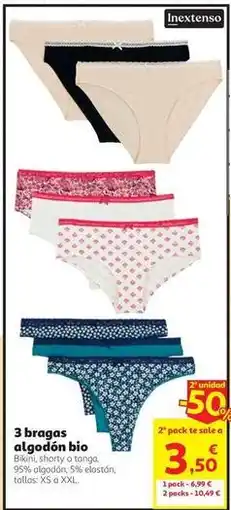 Alcampo Inextenso - 3 bragas algodon bio oferta