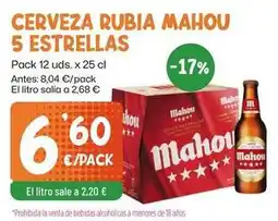 AhorraMas Mahou - cerveza rubia 5 estrellas oferta