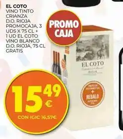 CashDiplo El coto - vino tinto crianza d.o. rioja promocaja, 3 uds + vino blanco d.o. rioja oferta