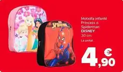 Supeco Disney - motxilla infantil princess o spiderman oferta
