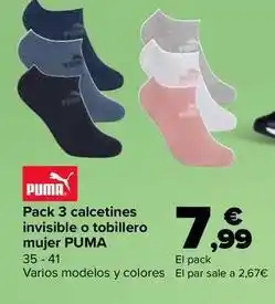 Carrefour Puma - pack 3 calcetines invisible o tobillero mujer oferta