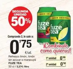 SPAR Fragadis Fuze tea - refresco limón, limón sin azúcar o maracuya oferta
