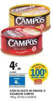E.Leclerc Campos - atun en aceite de girasol o escabeche oferta