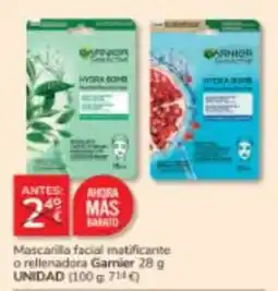 Consum Garnier mascarilla facial matificante o rellenadora oferta