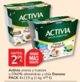 Consum Activia avena y nueces o 0%0% almendras y chía Danone oferta