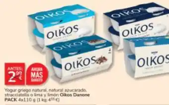 Consum Oikos yogur griego natural, natural azucarado, stracciatella o lima y limón oferta