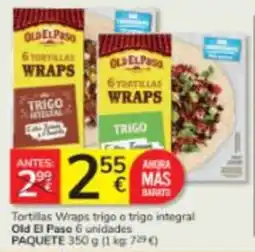Consum Old El Paso tortillas wraps trigo o trigo integral oferta